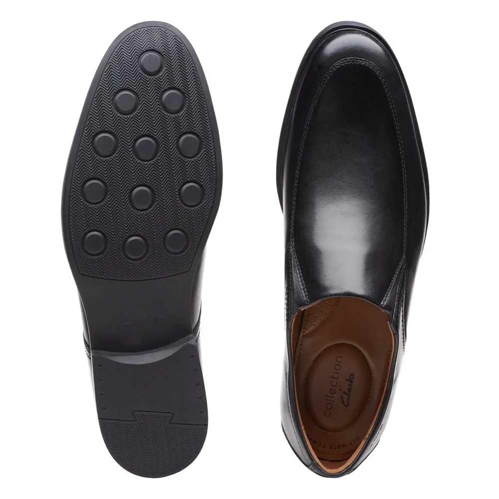Clarks Whiddon Black Leather Slip-On Loafer Step Comfort Dress Shoes Men’s 12